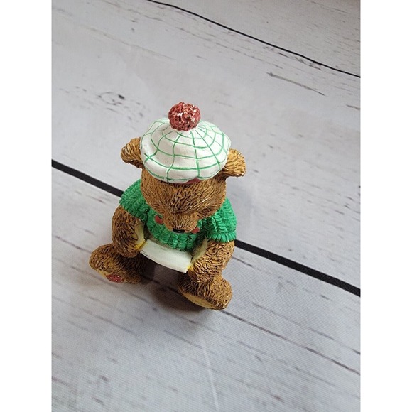 BC Bronson Porcelain Bears of Distinction Green Sweater/White Golf Hat With Pom - Picture 2 of 7